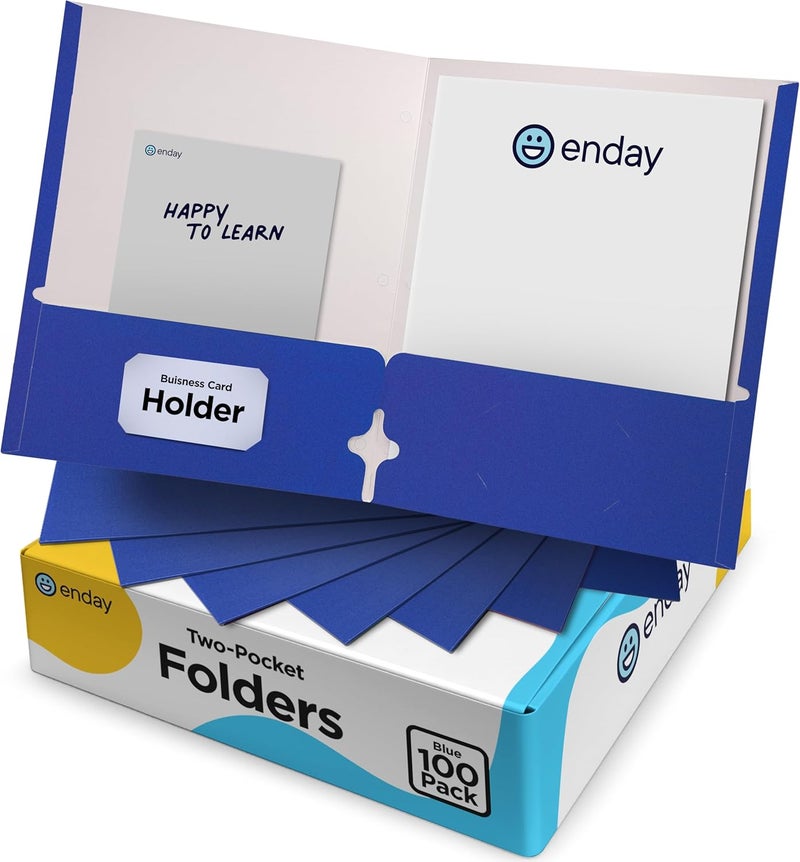 Enday Blue Folders with Pockets 2 Pocket Folder Bulk, Two Pockets File for Letter Size Sheets, Bulk Paper Also Available in Blue, 100 Pack - by - Image 1